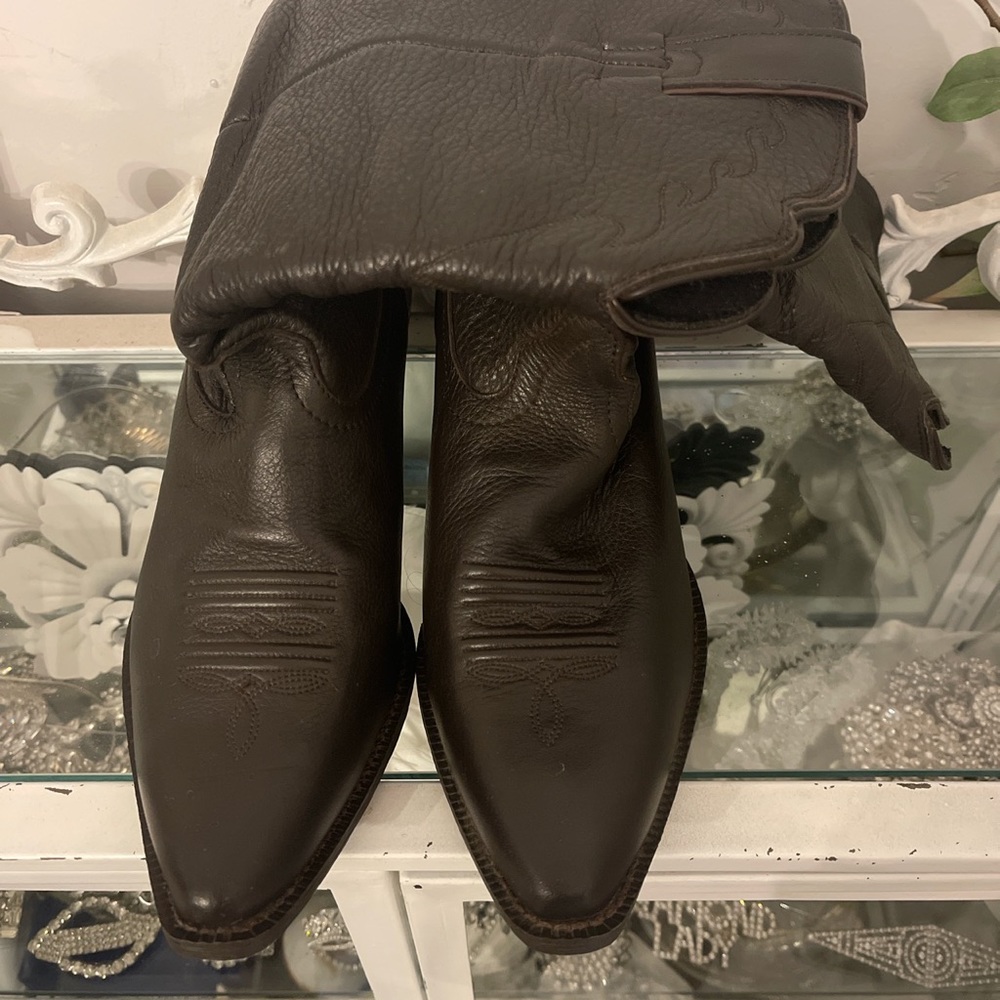 Dark Brown Leather Cowboy Boots - Picture 3 of 9
